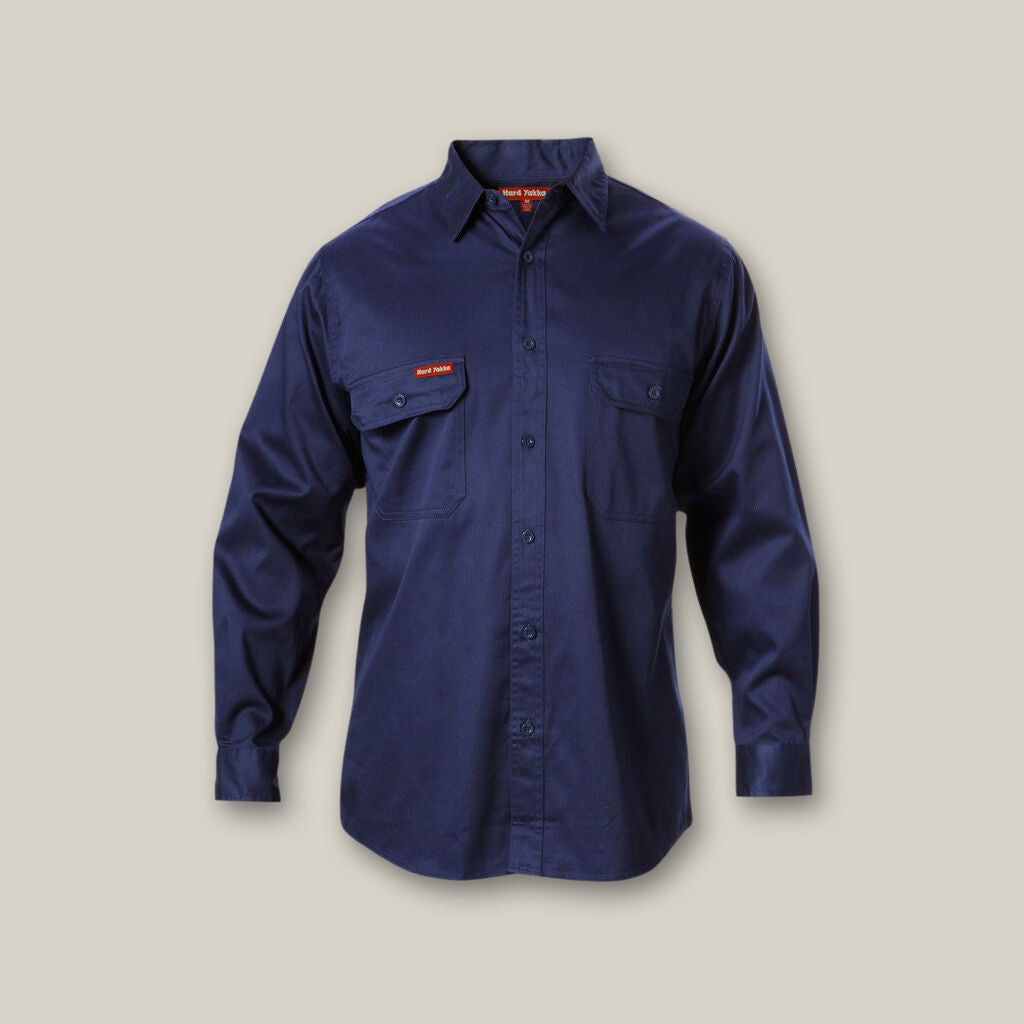 Hard Yakka L/S Open Front Cotton Drill Work Shirts
