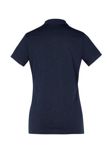 Image depicting a woman wearing an Athens Cotton Jersey Knit Women's Polo on a day out in the park.