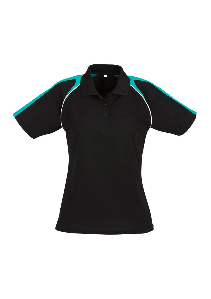 Image of a woman in a Velocity Moisture Wicking Women's Polo during a gym session.