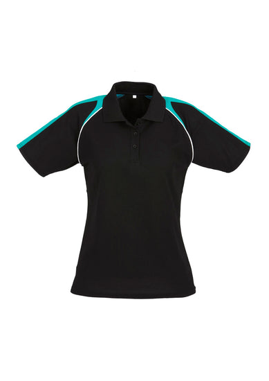 Image of a woman in a Velocity Moisture Wicking Women's Polo during a gym session.