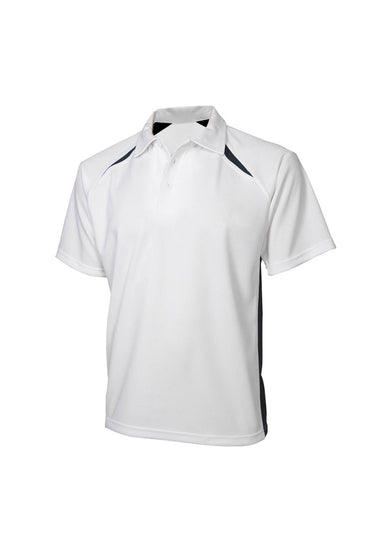 Image of a man in an Atlantic Polyester Mesh Knit Men's Polo during a casual outing.