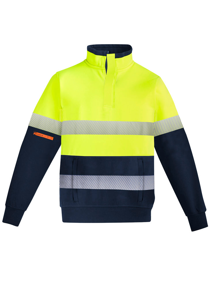 Mens Orange Flame Hi Vis 1/4 Zip Fleece Pullover - Hoop Taped