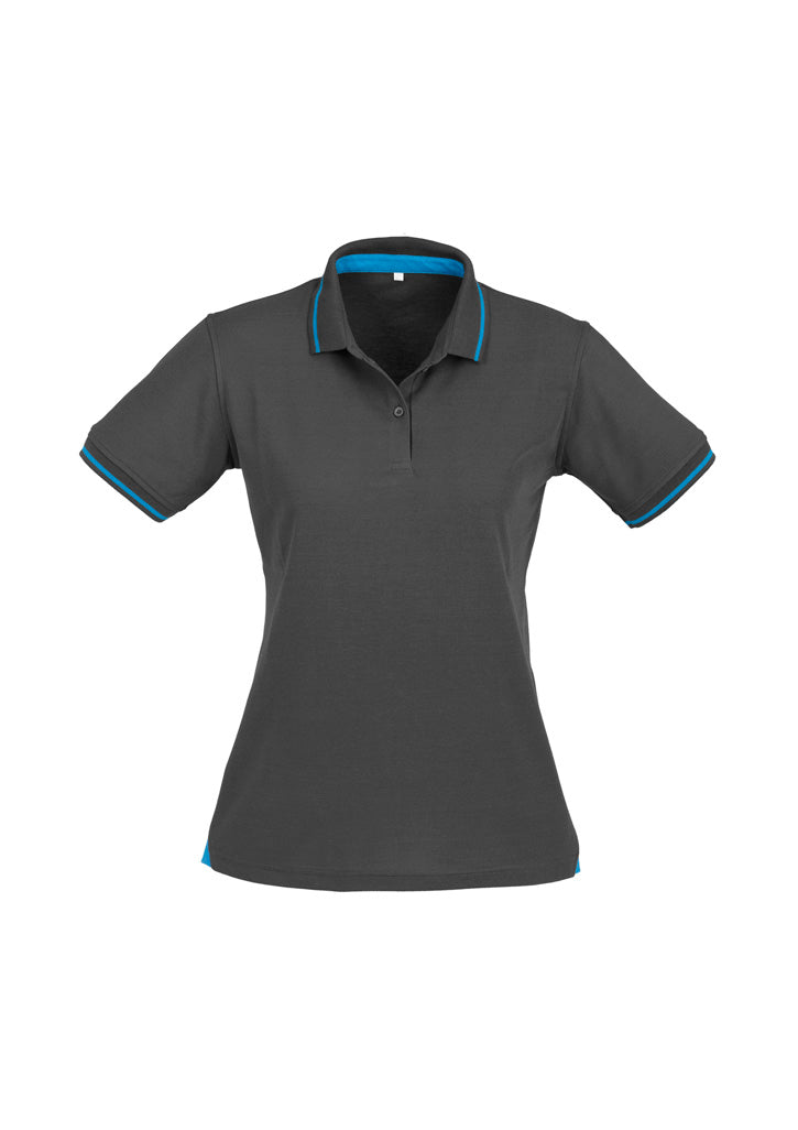 Image of a woman in a Canvas Stripe Collar Women's Polo during a summer gathering.