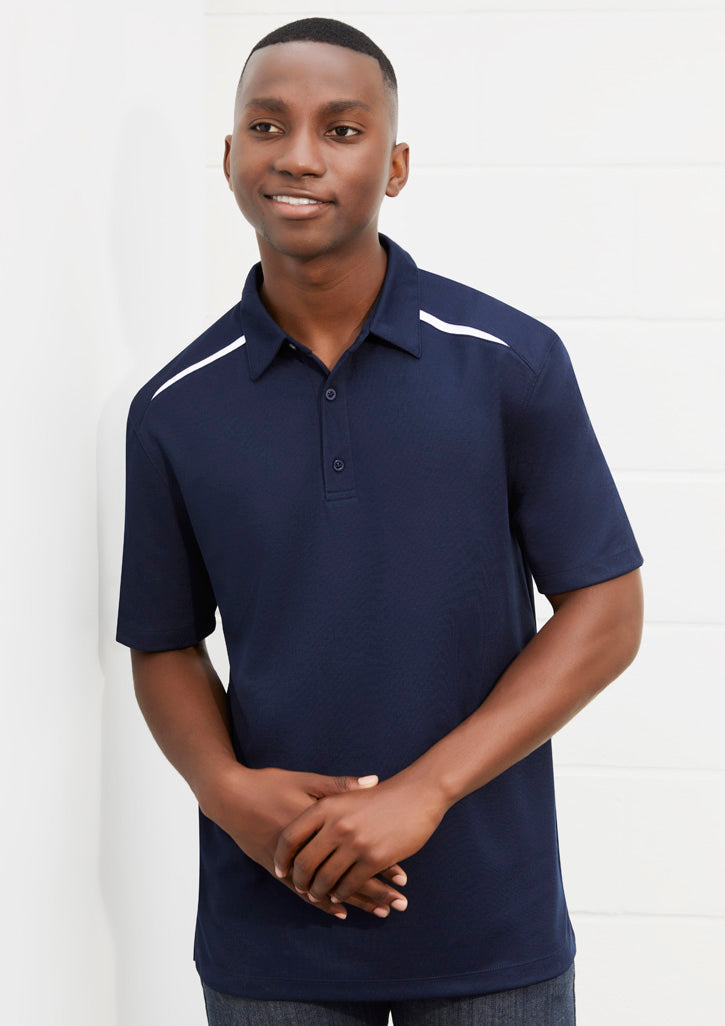 Image showing a man in a Solar Polyester Cotton Knit Men's Polo during a sunny outdoor activity.