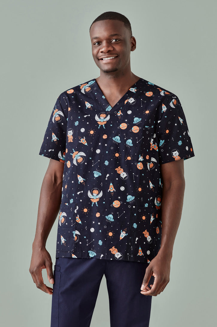 Space Party Mens Scrub Top