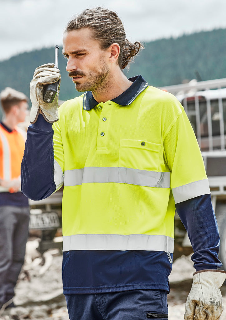 Mens Hi Vis Spliced L/S Polo - Hoop Taped